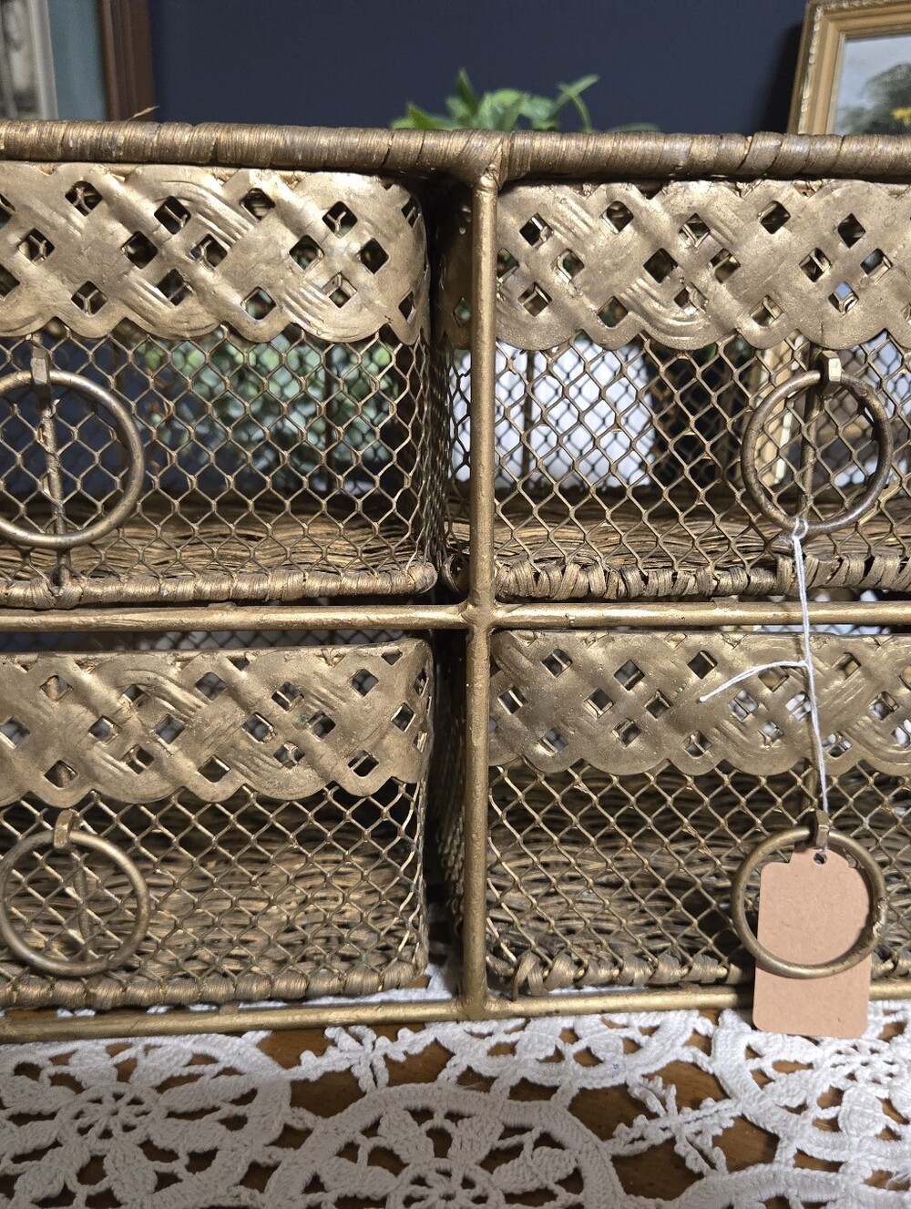 Gold Woven Metal 4-Drawer Organizer – Ring Pulls